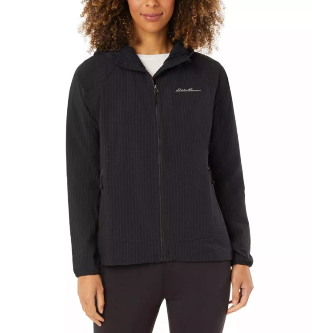 EDDIE BAUER Women's Off The Grid Jacket With Hood Size M Black Waffle